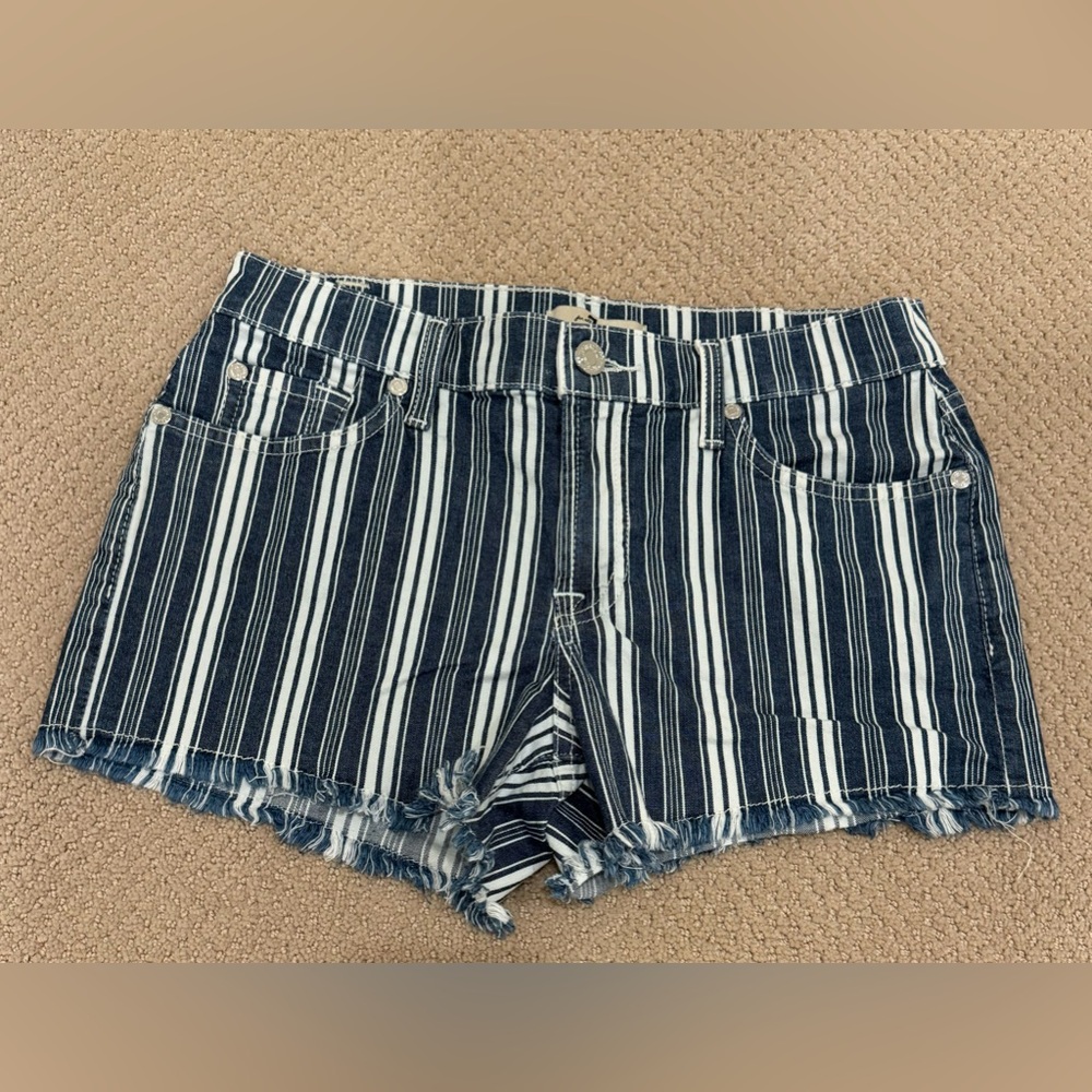 7 for All Mankind Size 27 Denim Striped Shorts